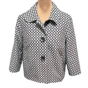 Black & White Geometric Circles 3/4 Sleeve Short Jacket by Notations Size Large